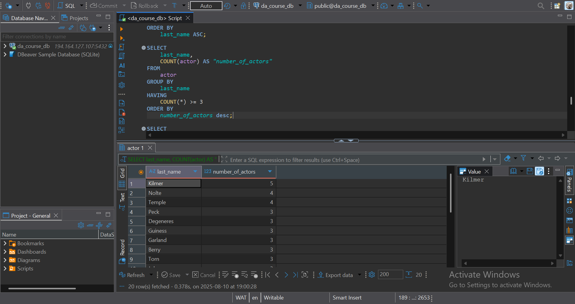 SQL with DBeaver